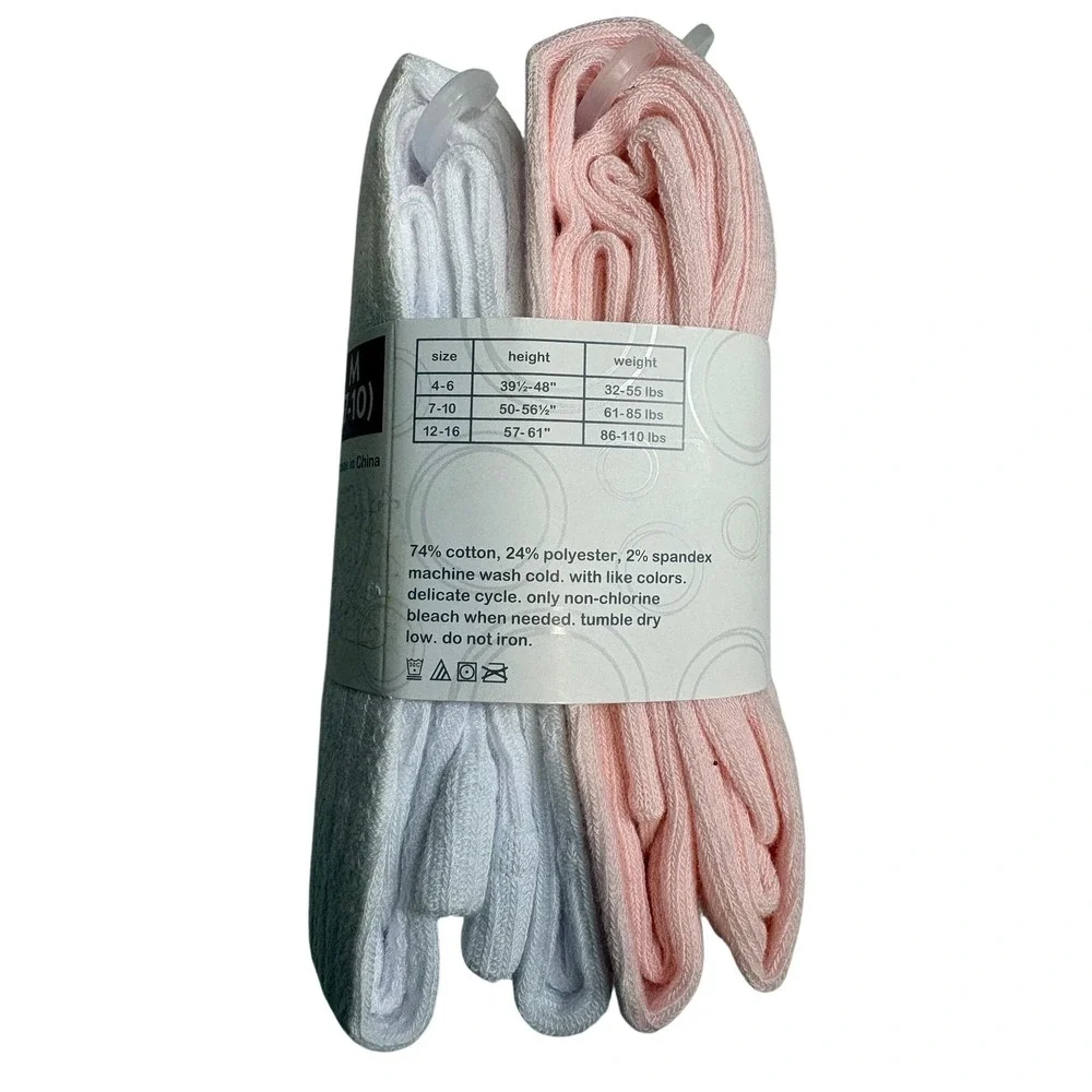 Wonder Nation Girls Footed Tights 2 Pack White Pink Cable Knit  M 7-10